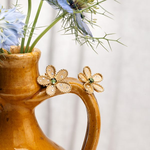 JASMINE EARRINGS WITH DIAMONDS AND GREEN TOURMALINE