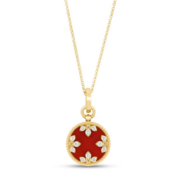 VENETIAN MEDALLIONS COLLAR WITH DIAMONDS AND RED AGATE