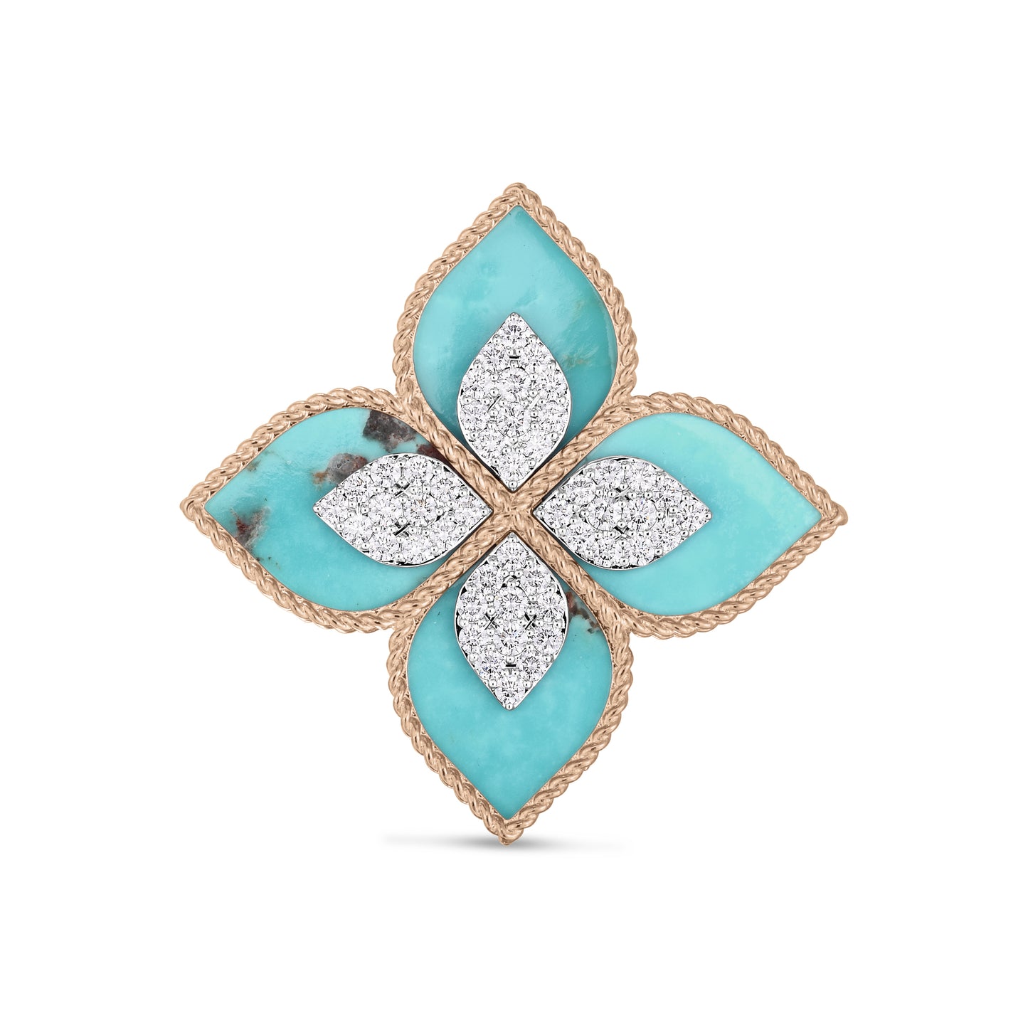 PRINCESS FLOWER RING WITH DIAMONDS AND TURQUOISE