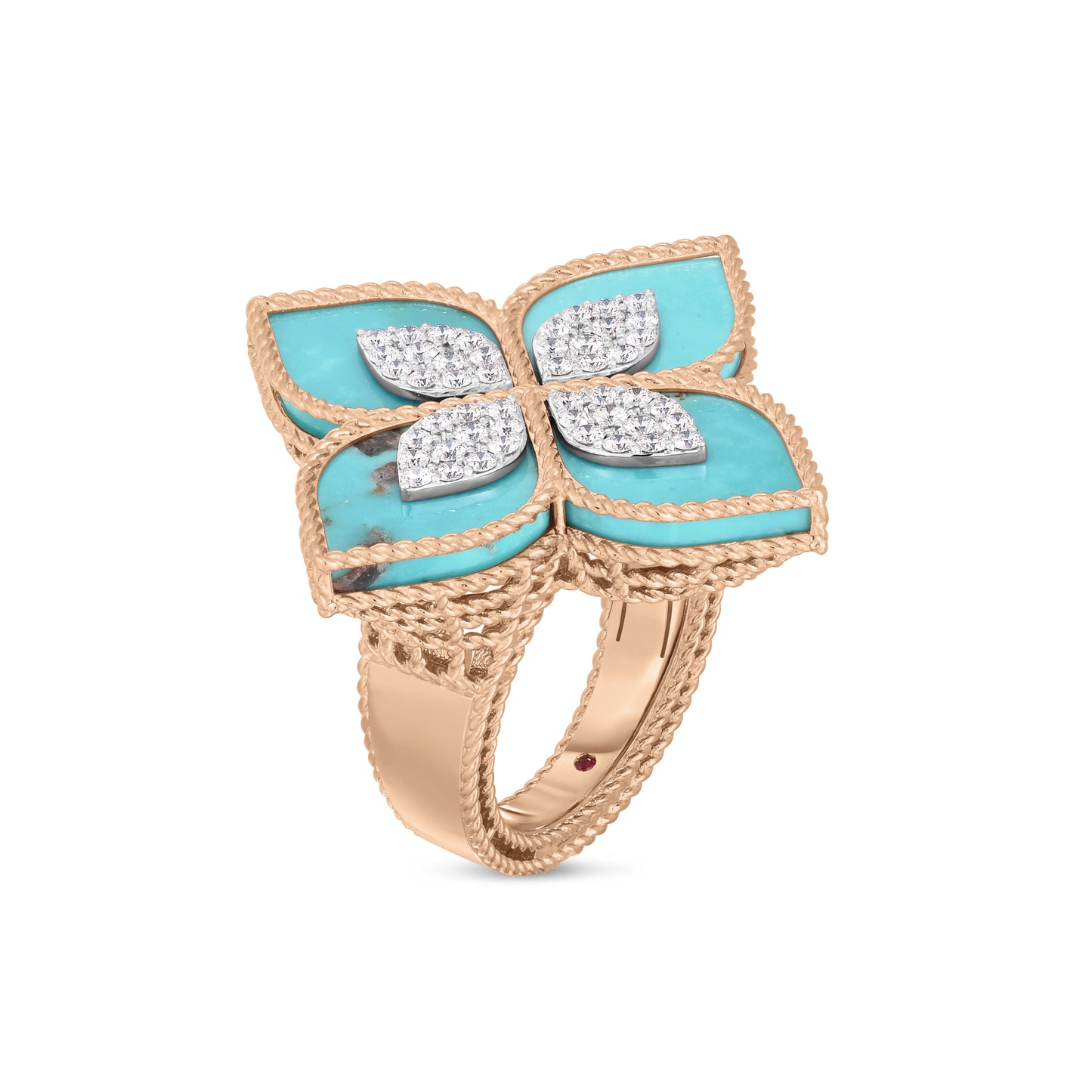 PRINCESS FLOWER RING WITH DIAMONDS AND TURQUOISE