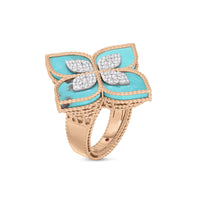 PRINCESS FLOWER RING WITH DIAMONDS AND TURQUOISE