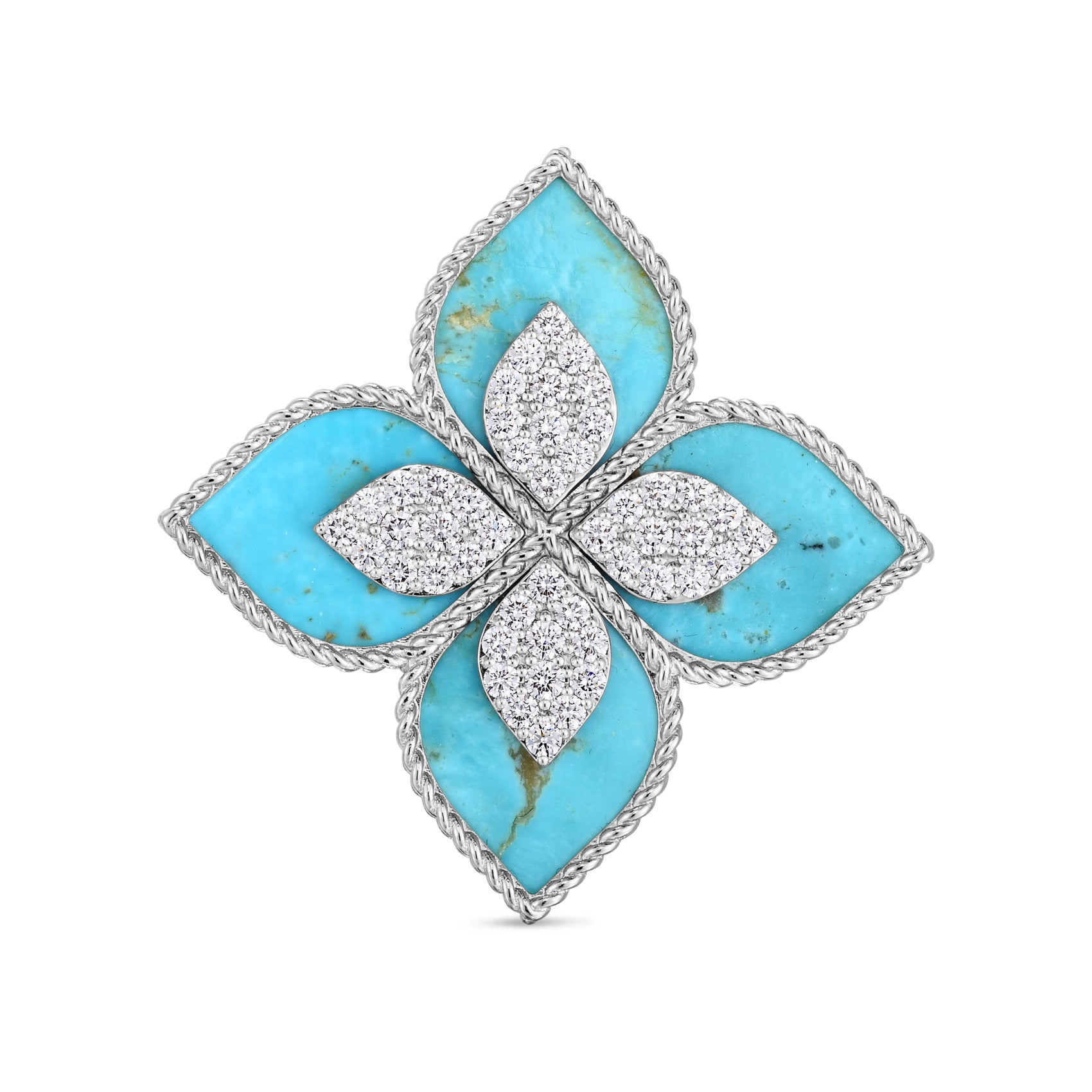 PRINCESS FLOWER RING WITH DIAMONDS AND TURQUOISE