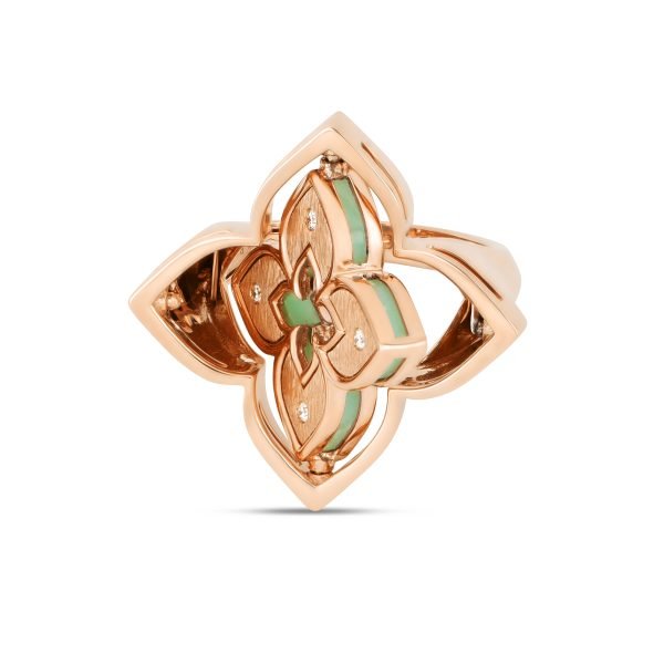 VENETIAN PRINCESS RING WITH DIAMONDS AND CHRYSOPHASE