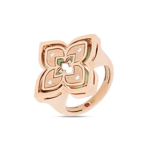 VENETIAN PRINCESS RING WITH DIAMONDS AND CHRYSOPHASE