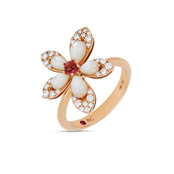 Tiaré RING WITH MOTHER OF PEARL, RUBELLITE AND DIAMONDS