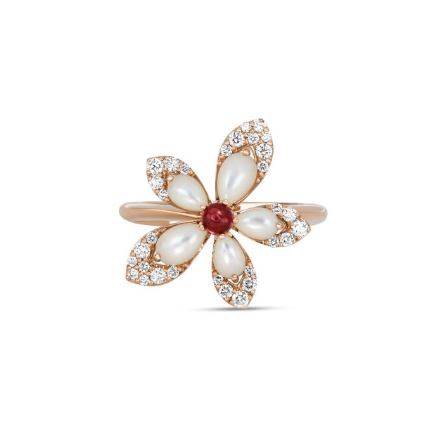 Tiaré RING WITH MOTHER OF PEARL, RUBELLITE AND DIAMONDS