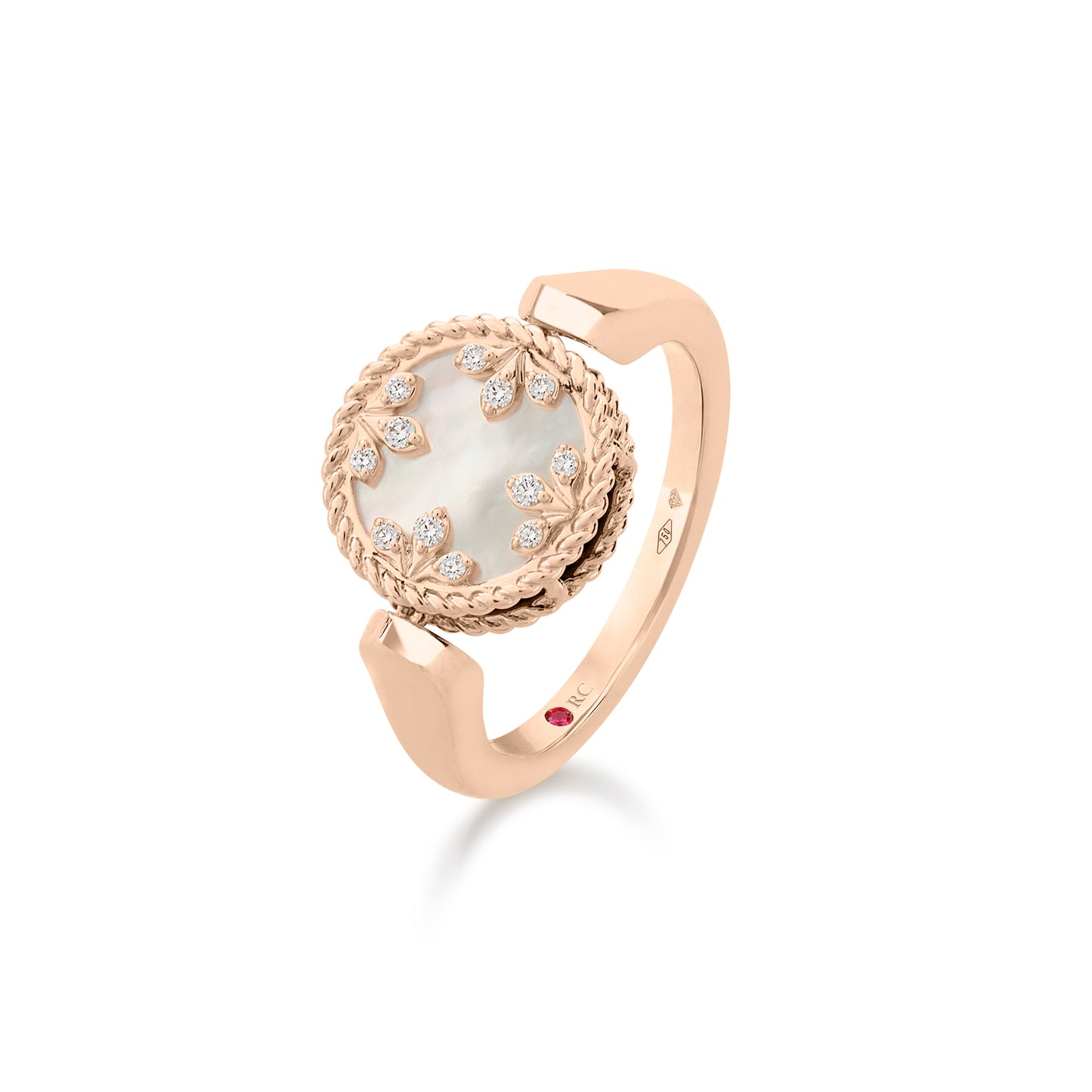 VENETIAN MEDALLIONS RING FOR CAROUSEL WITH DIAMONDS, MOTHER OF PEARL AND BLACK JADE