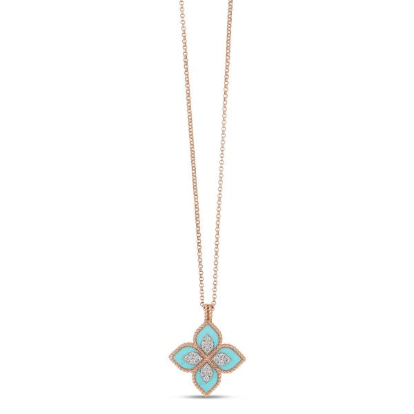 PRINCESS FLOWER NECKLACE WITH DIAMONDS AND TURQUOISE