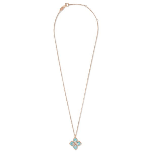 PRINCESS FLOWER NECKLACE WITH DIAMONDS AND TURQUOISE