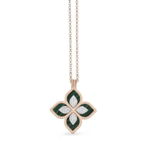 PRINCESS FLOWER NECKLACE  WITH DIAMONDS AND MALACHITE